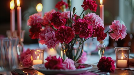 Wall Mural - Flowers of Carnation Decorating the Table