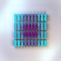 Fototapete - Digital illustration of a group of capsules with purple-blue gradient arranged in a square. 3d rendering