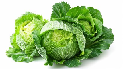 Wall Mural - Green Cabbage. Isolated on White Background with Clipping Path for Healthy Vegetarian Salad