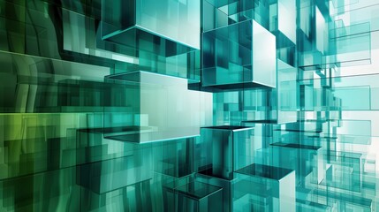 Poster - A contemporary digital background featuring layered, translucent green glass cubes