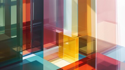Poster - A collection of glass panels in various colors, reflecting sunlight and creating interesting patterns and shadows