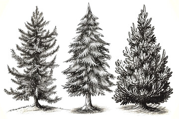 christmas tree hand drawn illustrations. vector.