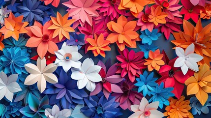 Canvas Print - Pixelated mosaic of digital-style paper flowers in bold colors on backdrop