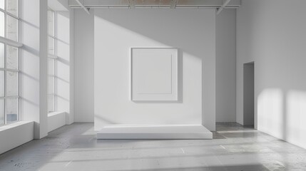 Poster - Minimalistic white room with frame mockup for art photo or print presentation