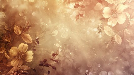 Wall Mural - Background with floral motifs metallic accents and sepia gradient for elegance