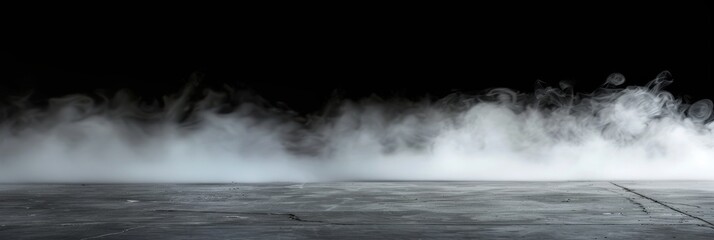 Poster - A white fog or smoke spreads across a dark room floor, creating a misty atmosphere