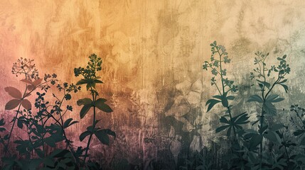 Wall Mural - Sophisticated wallpaper with muted colors botanical illustrations and sepia tones