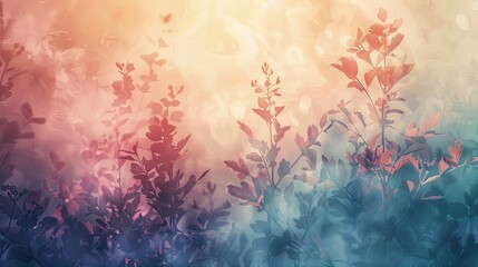 Sticker - Abstract background featuring deep hues faded botanical patterns and ethereal light