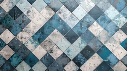 Geometric retro background with checkerboard pattern muted blue and gray tones