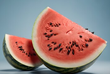 Wall Mural - juicy red ripe watermelon, isolated on blue background