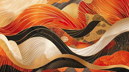 Wall Mural - Abstract wallpaper with intersecting orange and gold lines inspired by dragon dances