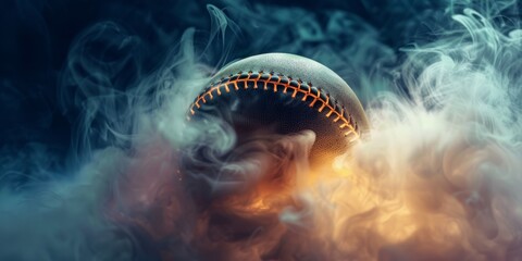 Wall Mural - A Holographic Glowing Reflective baseball, merge with a little golden material, night outdoor, soft smoke effect, with copy space