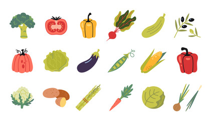 Vegetables set. Healthy eating, fresh food, Collection of farm products. Trendy modern vector illustration isolated on white background, hand drawn, flat design