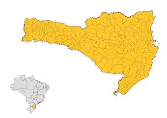 Canvas Print - Mapa del estado de Santa Catarina con delimitaciones municipales en Brasil