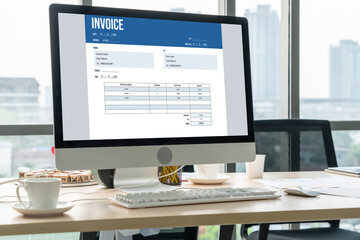 Poster - invoice on computer screen from accounting application. computer program for financial and budget of
