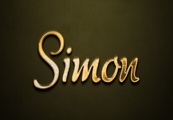 Old gold text effect of Deutsche name Simon with 3D glossy style Mockup.