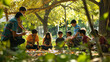 © Maestro - Children learning in outdoor classroom under a tree in autumn