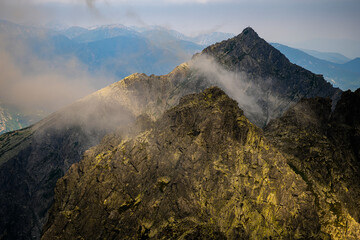 Dramatic sunrise over the Tatra Mountains. The Koprovsky Peak.