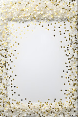 Wall Mural - Frame made of white and gold confetti on a white background.