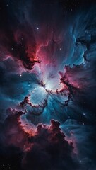 Wall Mural - A nebula engulfed Vibrant cosmic clouds converging into a dark void. Space wallpaper - high contrast