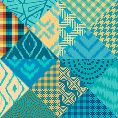Leinwandbilder - Quilting design patchwork pattern with teal colors. Vector pattern.