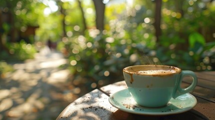 Poster - Enjoy hot coffee outdoors in summer