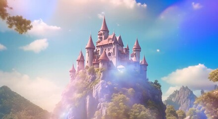 Sticker - Fairy castle in the sky Seamless looping time lapse video animation background 4k animation