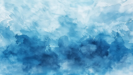 Wall Mural - watercolor blue background, a blue background with white clouds. The sky is very clear and the clouds are scattered