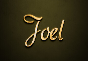 Wall Mural - Old gold text effect of name Joel with 3D glossy style Mockup.