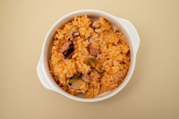 Sticker - traditional portuguese dish rice with seafood in white dish