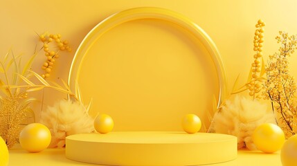 Poster - 3d rendering of a yellow podium with a circular backdrop.