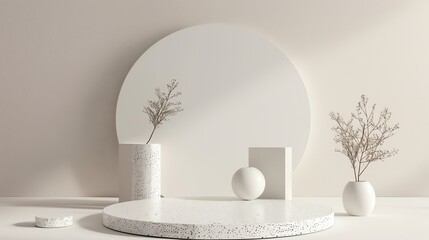 Poster - 3D rendering of a podium with a terrazzo texture and a smooth background.