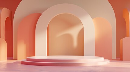 Fototapete - 3D rendering of an empty podium. Pastel colors. Geometric shapes. Minimalistic design. Abstract background.