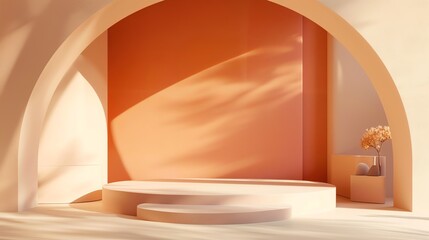 Fototapete - 3D rendering of an empty room with a podium in the center.