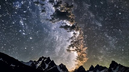 Aufkleber - This Milky Way stretches across the night sky over snow-capped mountains.