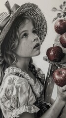 Wall Mural - A young girl is holding a basket of apples