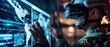 © delvin std - Soldier in VR Glasses Touching Cyber Security Interface. generative AI