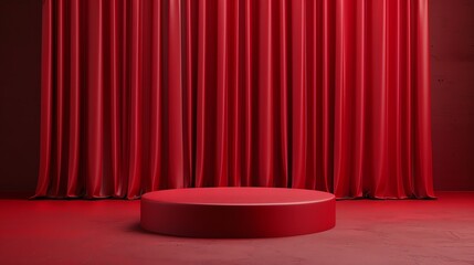 Poster - 3d rendering of a red curtain with a spotlight on an empty stage.