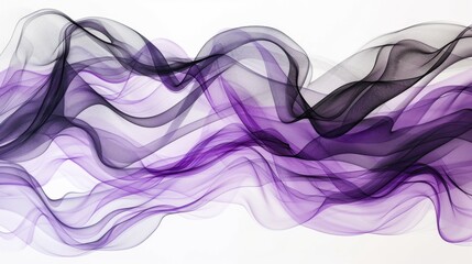 Abstract waves purple and black glowing on white background. generative AI