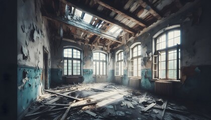 Poster - Empty interior of an abandoned house