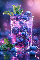 Wall Mural - Fresh blueberry in mint water