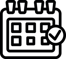 Poster - Simple, bold line art icon of a calendar page with a check mark, indicating a confirmed appointment