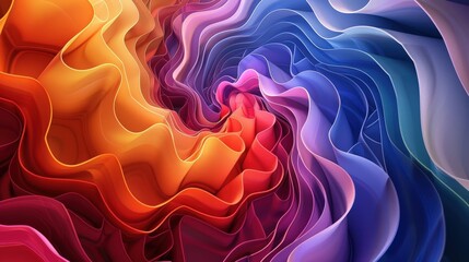 Poster - Colorful abstract image showing swirling fabric vortex with layers of red, orange, yellow, pink, purple, blue, and green, creating depth and movement