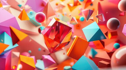 Poster - A vibrant abstract background featuring colorful geometric shapes floating in a dynamic composition