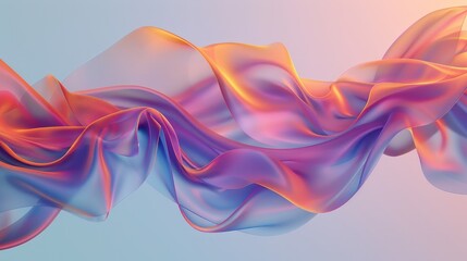 Poster - An iridescent fabric flows through the air, creating abstract shapes and patterns. The fabric's vibrant colors blend and shift, creating a dynamic visual experience