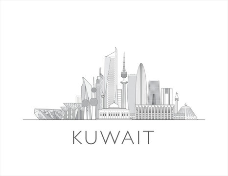 Kuwait skyline cityscape line art style vector illustration