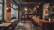 © WETDREAM - A restaurant with a dark interior and a lot of light fixtures