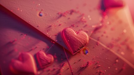 Wall Mural - A collection of hearts in various colors, symbolizing love and celebration. The image is softly focused with a shallow depth of field, creating a dreamy, romantic atmosphere.