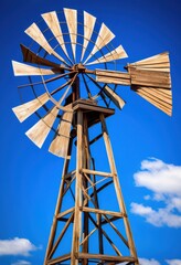 vivid blue sky lone windmill standing tall, clear, structure, landscape, rural, countryside, peaceful, serene, picturesque, scenic, tranquil, isolated