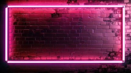 Poster - Neon pink frame against dark brick wall with space for text